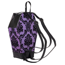 Load image into Gallery viewer, Purple Damask Coffin Backpack
