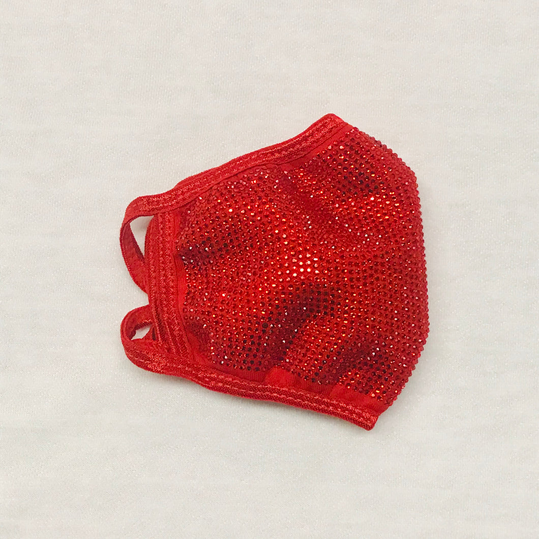 Red with Teensy Red Crystal Bling Face Mask