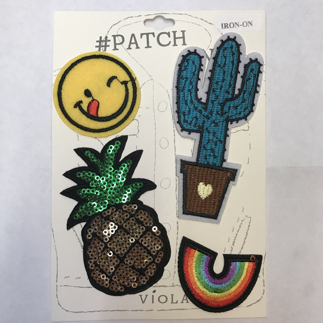 Smiley Face, Rainbow, Pineapple, Cactus Set of 4 Patches