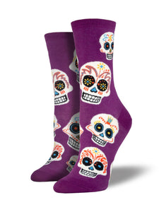 Big Muertos Sugar Skull (Royal Purple) Women's Funky Socks
