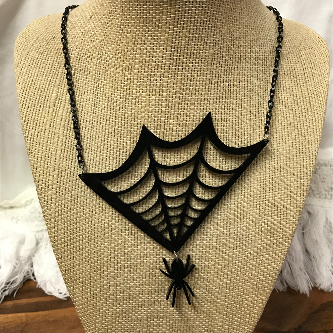 Spider and Web Acrylic Statement Necklace