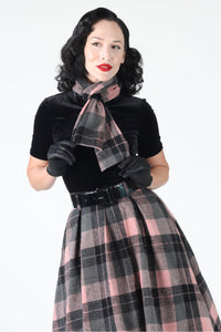 Tabitha Plaid Pink and Black Swing Skirt with Matching Scarf