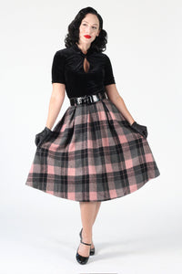 Tabitha Plaid Pink and Black Swing Skirt with Matching Scarf