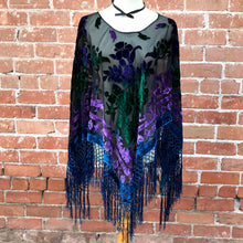 Load image into Gallery viewer, Ceto Blue Floral Burnout Velvet Poncho
