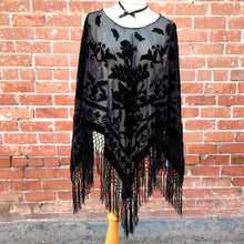 Load image into Gallery viewer, Persephone Black Floral Burnout Velvet Poncho
