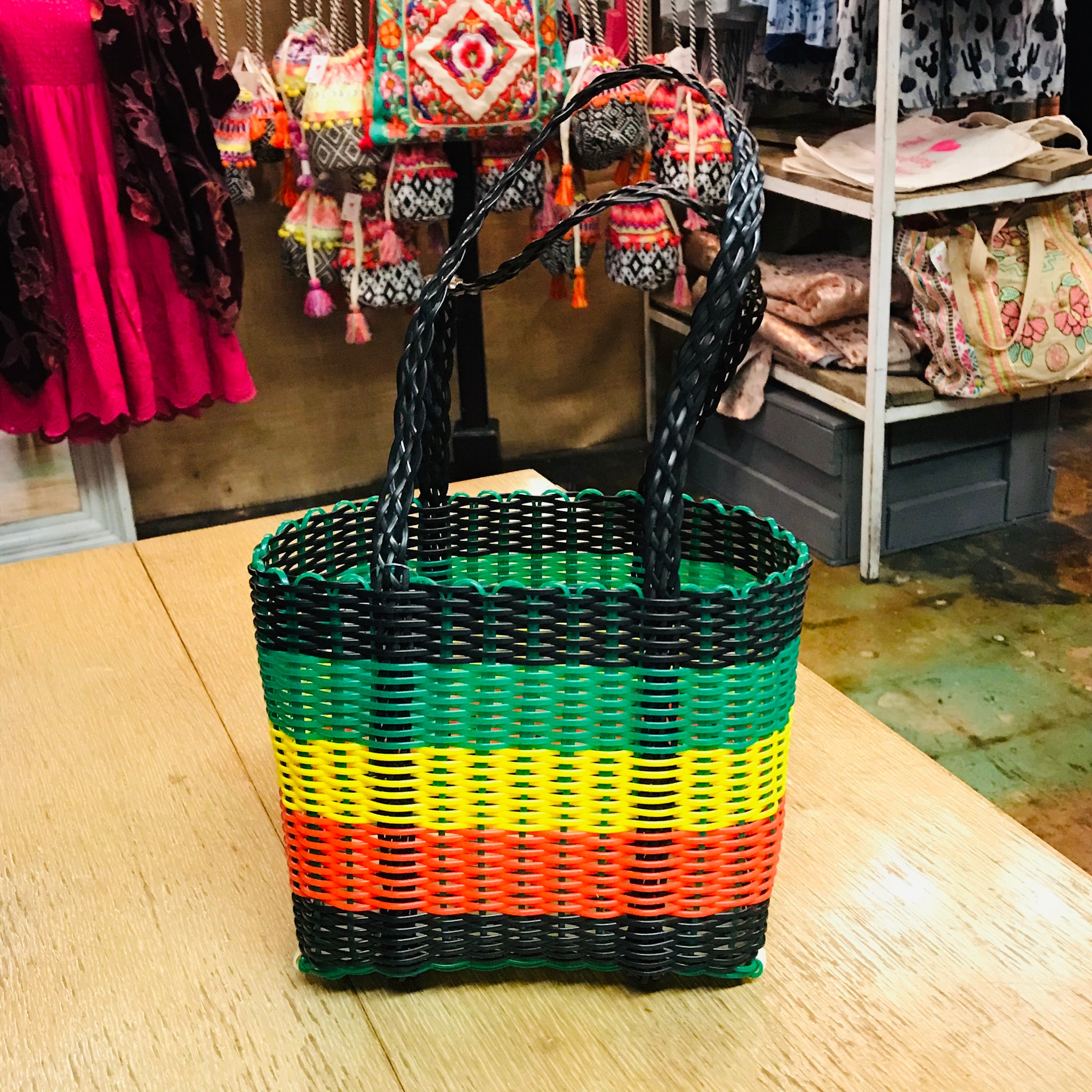 Fashionable Tote Bag, Handmade woven bag, Recycled Plastic, To-Go Bag,  Small Beach Bag, Market Bag, Chic/Boho Bag, Colorful Tote, SMALL Tote,  BRISLA