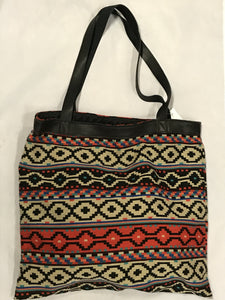 Cream, Black, and Red Striped Woven XL Tote Bag