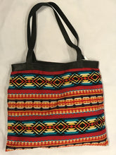 Load image into Gallery viewer, Red, Teal, and Mustard Striped Woven XL Tote Bag
