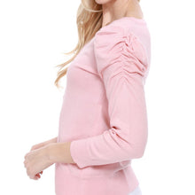 Load image into Gallery viewer, Pink Ruched Shoulder Long Sleeve Cardigan
