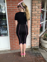 Load image into Gallery viewer, Black and Pink Pinstripe Capri Pants
