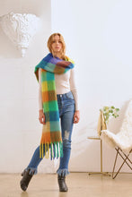 Load image into Gallery viewer, Rainbow Plaid Giant Fringe Scarf Shawl

