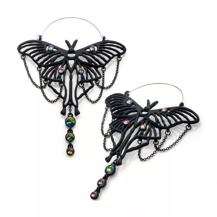 Luna Moth with Dangling Chain & Vitrail Medium Glass Gem Plug Hoops