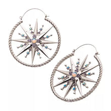 Load image into Gallery viewer, Blue Starburst Compass Rose Plug Hoops
