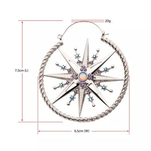 Blue Starburst Compass Rose Plug Hoops