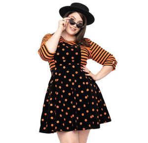 Black and Orange Pumpkin Patch Corduroy Brionna Pinafore Dress
