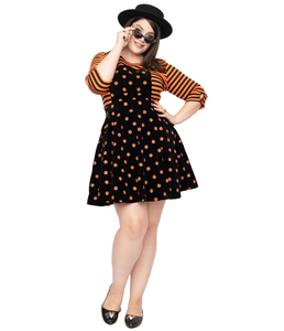 Black and Orange Pumpkin Patch Corduroy Brionna Pinafore Dress