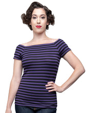 Load image into Gallery viewer, Sandra Dee Purple and Black Striped Top
