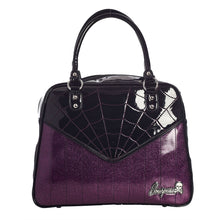Load image into Gallery viewer, Webbed Sparkle Bowler Purse- Black and Purple
