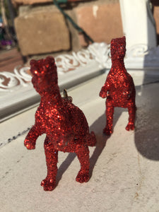 3D Red Glitter T-Rex Statement Earrings