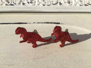 3D Red Glitter T-Rex Statement Earrings