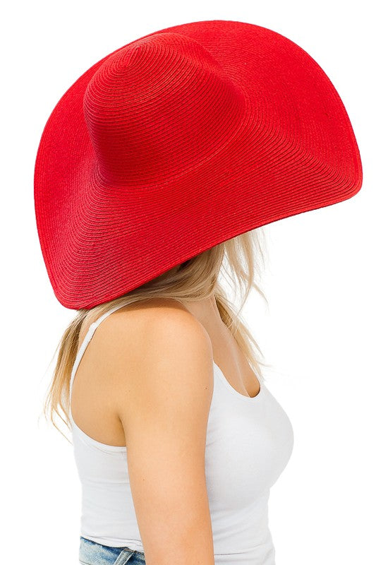Red Tight Weave Heavy Brim Floppy Hat