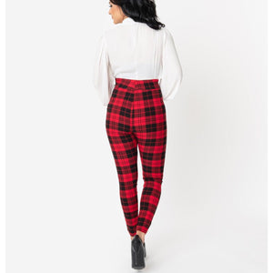 Red and Black Plaid High Waist Rizzo Pants- PLUS SIZE