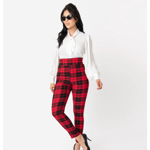 Red and Black Plaid High Waist Rizzo Pants- PLUS SIZE