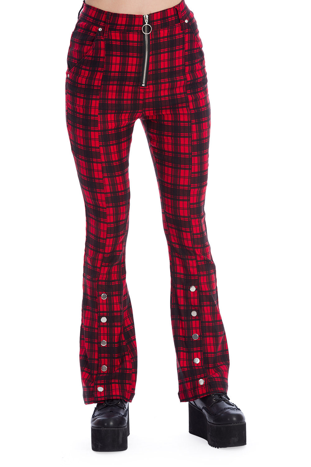 Red Plaid Flared Leg Zippered Pants – Pink House Boutique