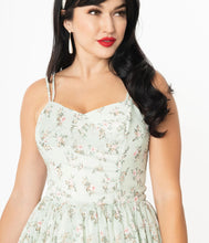 Load image into Gallery viewer, Mint &amp; Ivory Floral Reed Swing Dress
