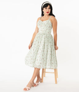 Mint & Ivory Floral Reed Swing Dress