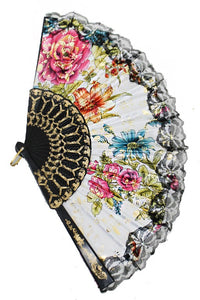 Floral and Lace Gold Detailed Hand Fan- More Colors Available!