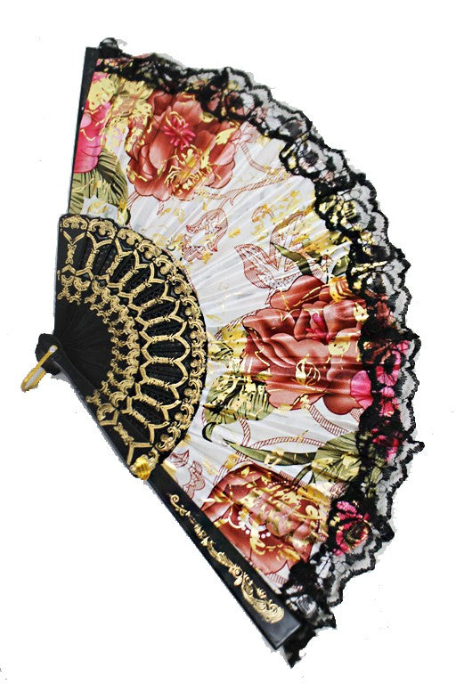 Floral and Lace Gold Detailed Hand Fan- More Colors Available!