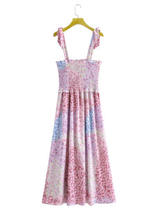 Summer Daze Pink and Blue Floral Tie Strap Maxi Dress