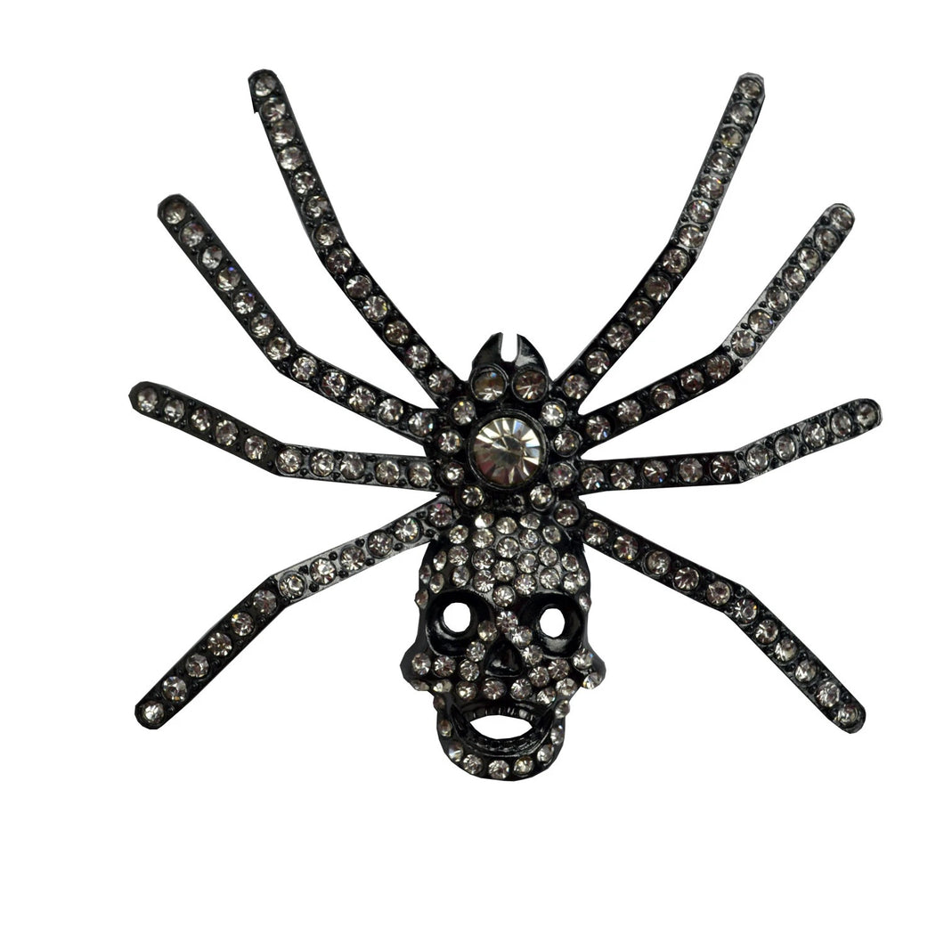 Spider Skull Brooch- Clear Crystal