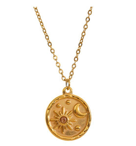 Celestial Moon and Sun Delicate Round Charm Necklace