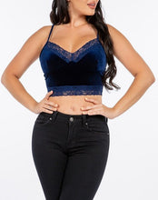 Load image into Gallery viewer, Blue velvet lace cami crop top
