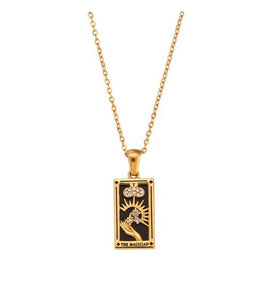 "The Magician" CZ Stone Inlaid Intricate Tarot Card Necklace
