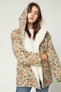 Cottagecore Taupe Floral Hooded Jacket