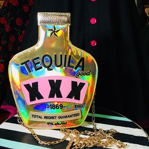 Gold tequila bottle purse