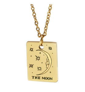 "The Moon" Simple Engraved Tarot Card Dainty Charm Necklace