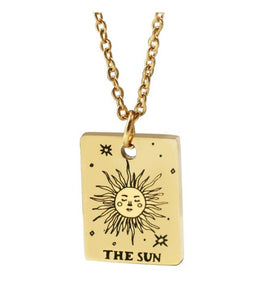 "The Sun" Simple Engraved Tarot Card Dainty Charm Necklace