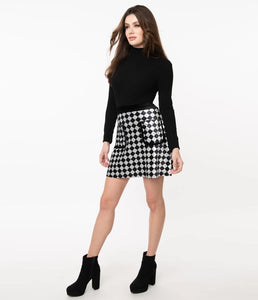 Black and Grey Checkerboard Velvet Say It Loud Mini Skirt