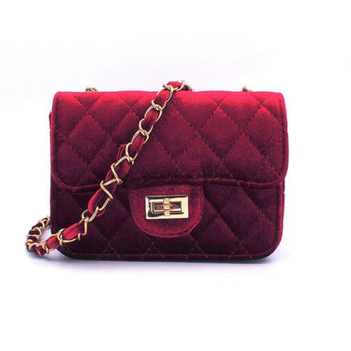 Velvet quilted crossbody purse