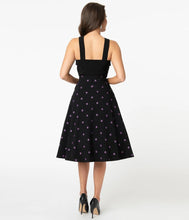 Load image into Gallery viewer, Black and Purple Polka Dot Vivien Swing Skirt- LAST ONE
