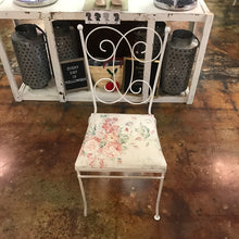 Load image into Gallery viewer, White Iron and Floral Cushion Vanity Seat
