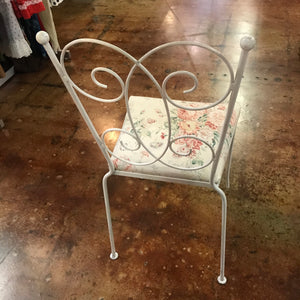 White Iron and Floral Cushion Vanity Seat