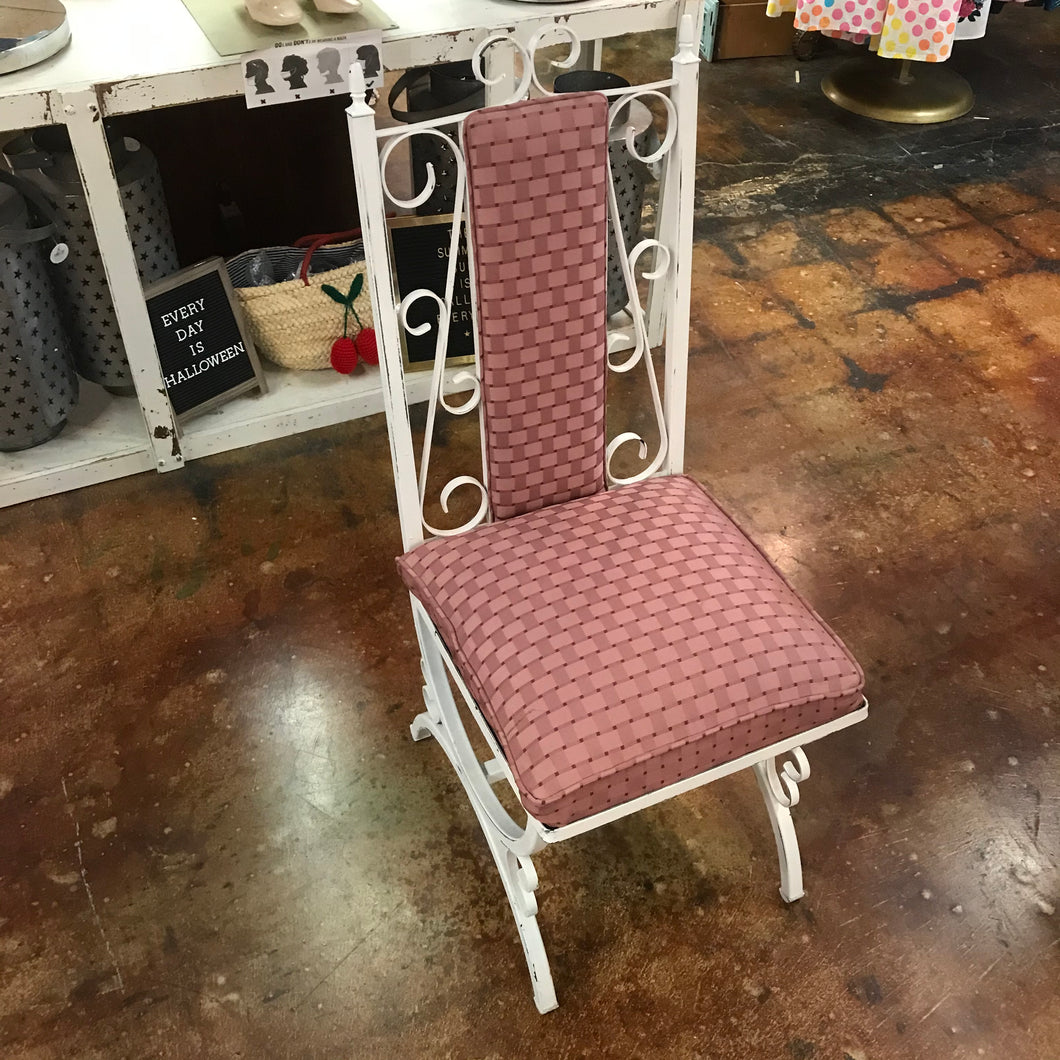 White Iron Swirls and Pink Textured Cushion Statement Chair