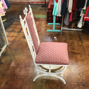 White Iron Swirls and Pink Textured Cushion Statement Chair