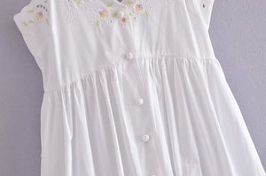 White Scalloped Embroidered Button Down Dress