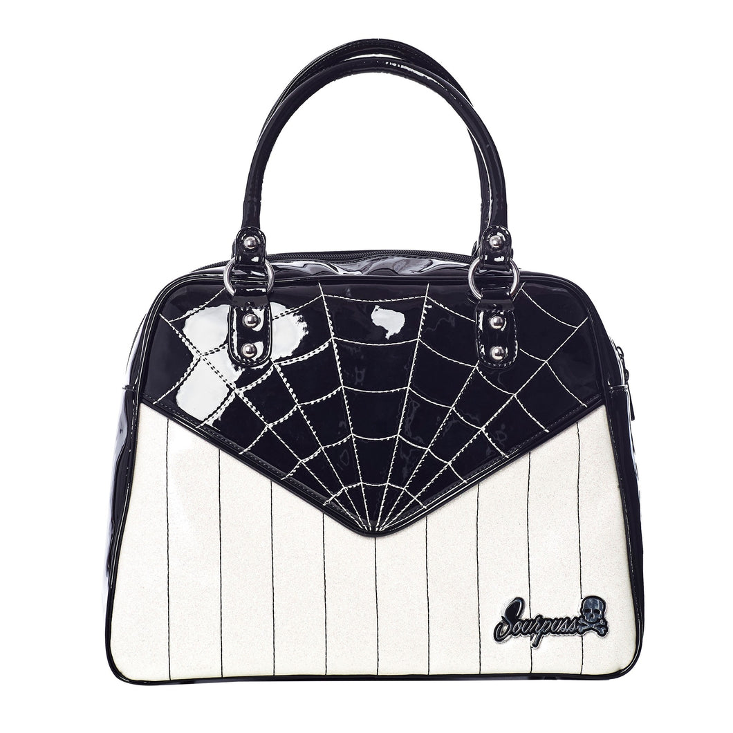 Webbed Sparkle Bowler Purse- Black and White